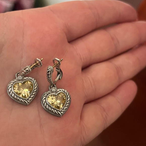 Judith Ripka Silver and Yellow Heart  Dangle Earrings - Picture 2 of 7